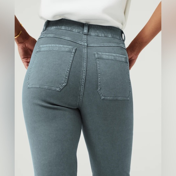 New Spanx Stretch Twill Straight-leg pants. Petite 1X. Hazy Blue Grey. - Picture 3 of 11